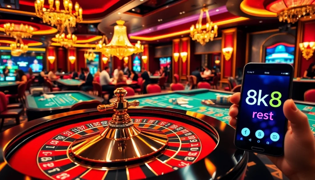 Experience the thrill of casino games on https://8k8.rest/ featuring roulette wheels, card tables, and vibrant gaming action.