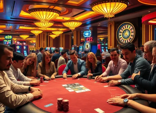 e28: The Ultimate Gambling Strategies to Win Big in 2025 Experience the excitement of e28 with gamblers at a luxurious casino poker table, surrounded by slot machines and roulette wheels.
