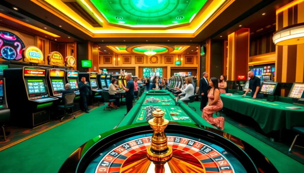 U888 casino features vibrant slot machines and excited players at live dealer tables.