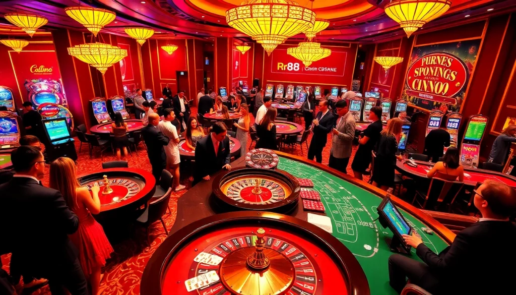 Explore the exhilarating gaming scene at rr88.shopping with players enjoying poker and roulette.